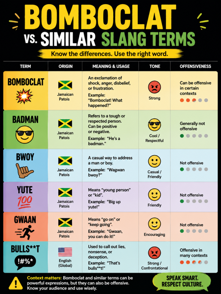 Bomboclat vs. Similar Slang Terms